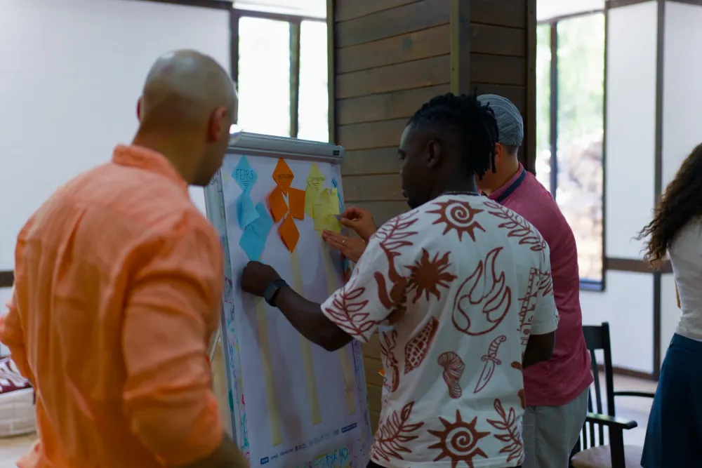 participants building a flipchart of fears, expectations and concerns during a Green Pathways workshop