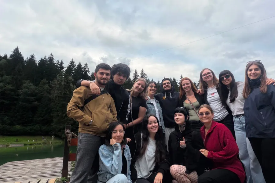the Wild Geese delegation and fellow participants posing together by a lake during the Think Digital Erasmus+ exchange in Ružomberok, Slovakia