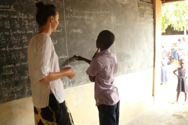 a Wild Geese volunteer teaching English at a school in Togo