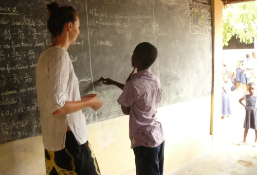 a Wild Geese volunteer teaching English at a school in Togo