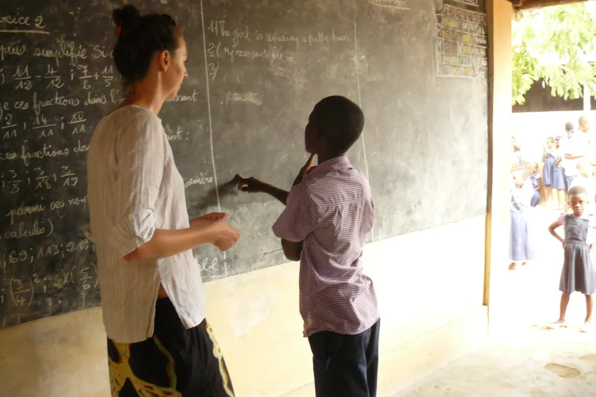 a Wild Geese volunteer teaching English at a school in Togo